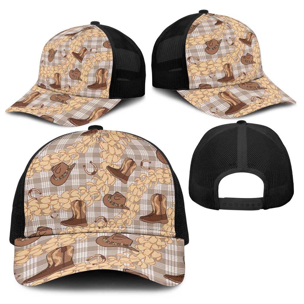 Khaki Palaka Hawaii Cowboy Baseball Net Cap Puakenikeni Lei Paniolo Papale Seamless Vibes - Polynesian Pride