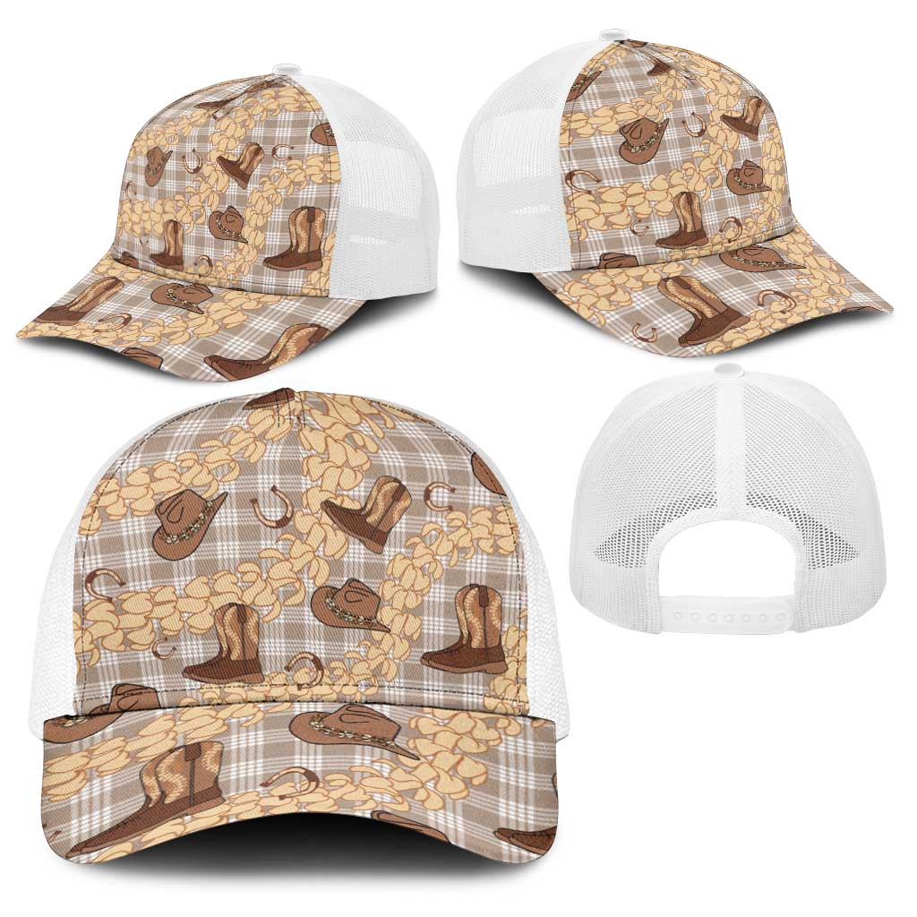 Khaki Palaka Hawaii Cowboy Baseball Net Cap Puakenikeni Lei Paniolo Papale Seamless Vibes - Polynesian Pride