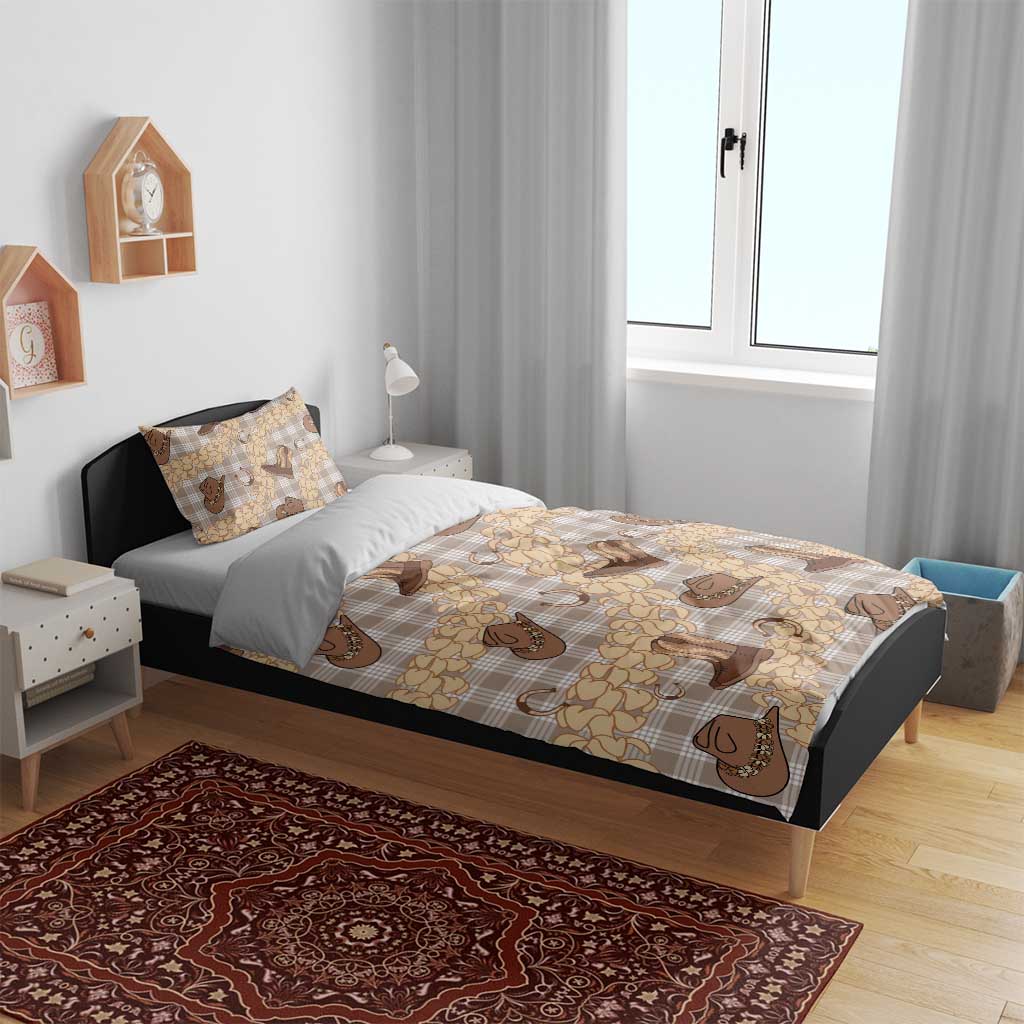 Khaki Palaka Hawaii Cowboy Bedding Set Puakenikeni Lei Paniolo Papale Seamless Vibes - Polynesian Pride