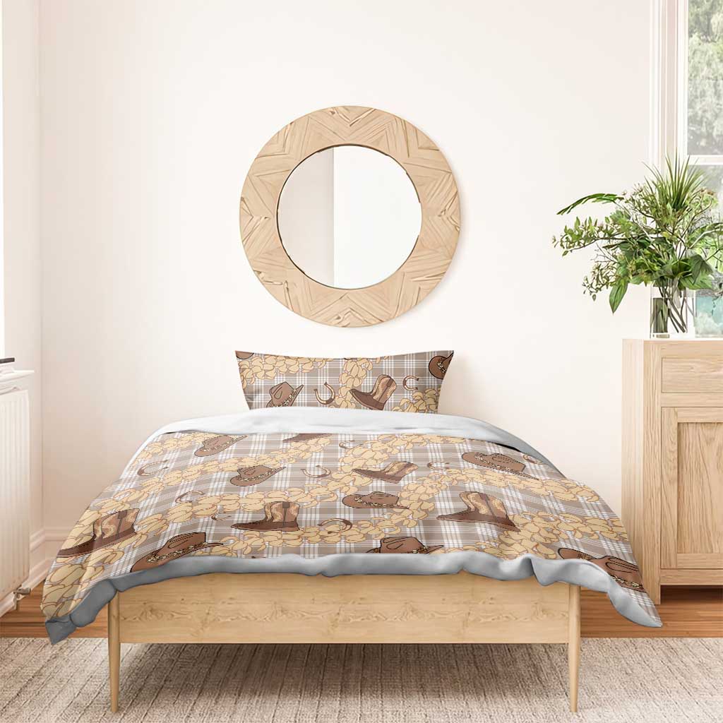 Khaki Palaka Hawaii Cowboy Bedding Set Puakenikeni Lei Paniolo Papale Seamless Vibes - Polynesian Pride