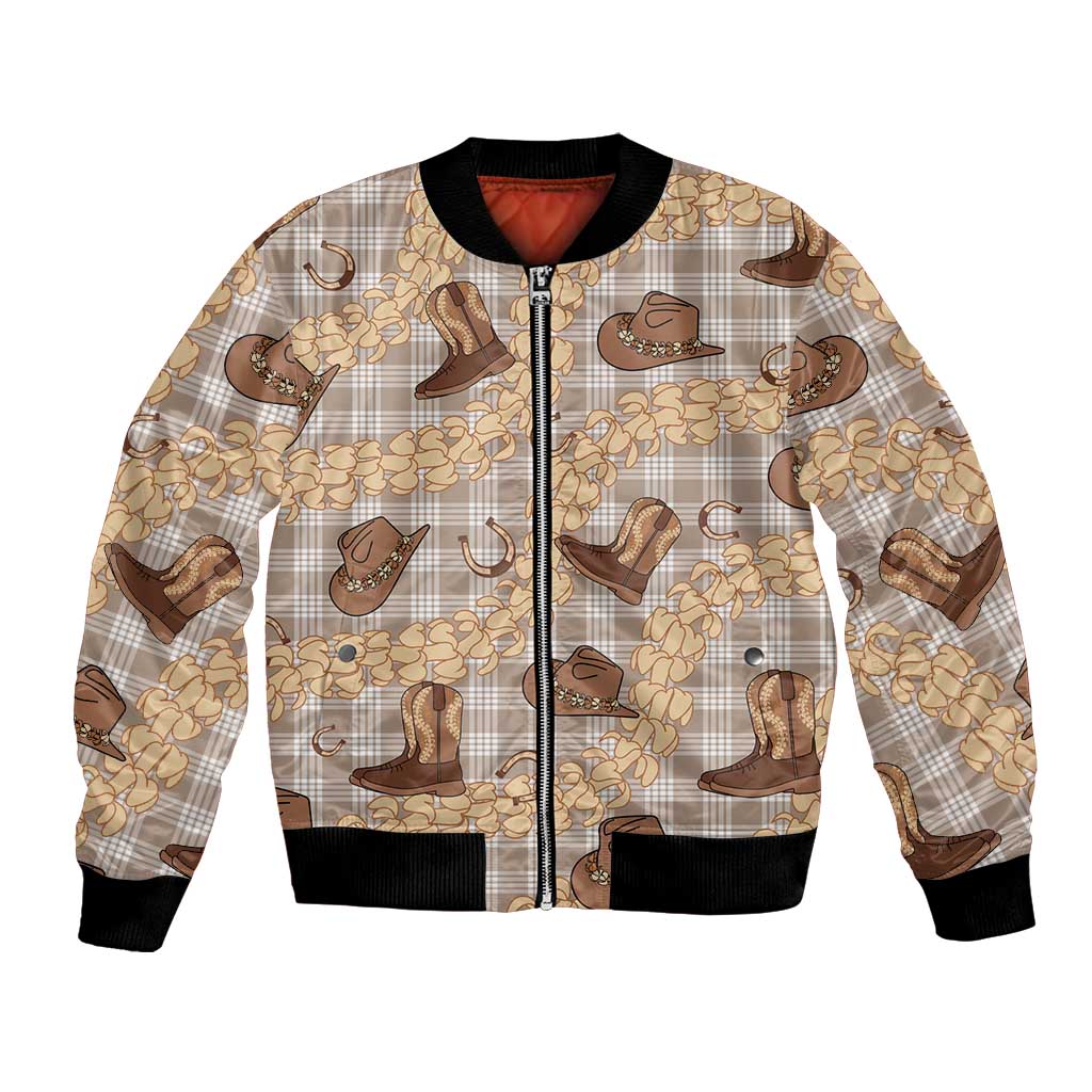 Khaki Palaka Hawaii Cowboy Bomber Jacket Puakenikeni Lei Paniolo Papale Seamless Vibes LT14 Unisex Khaki - Polynesian Pride