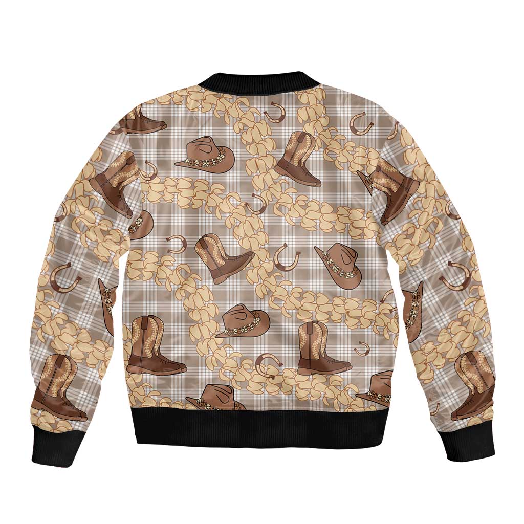 Khaki Palaka Hawaii Cowboy Bomber Jacket Puakenikeni Lei Paniolo Papale Seamless Vibes LT14 - Polynesian Pride