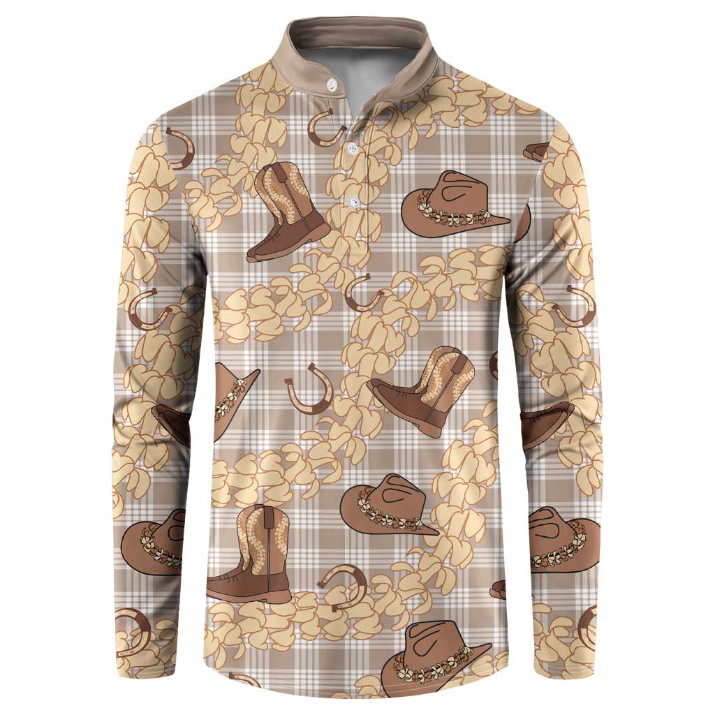 Khaki Palaka Hawaii Cowboy Button Sweatshirt Puakenikeni Lei Paniolo Papale Seamless Vibes - Polynesian Pride