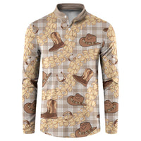 Khaki Palaka Hawaii Cowboy Button Sweatshirt Puakenikeni Lei Paniolo Papale Seamless Vibes - Polynesian Pride