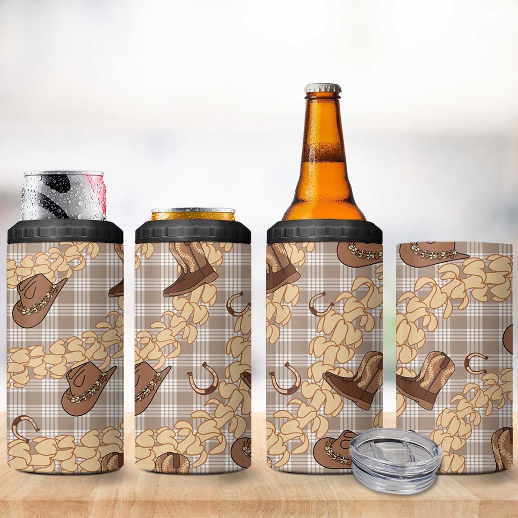 Khaki Palaka Hawaii Cowboy 4 in 1 Can Cooler Tumbler Puakenikeni Lei Paniolo Papale Seamless Vibes LT14 - Polynesian Pride