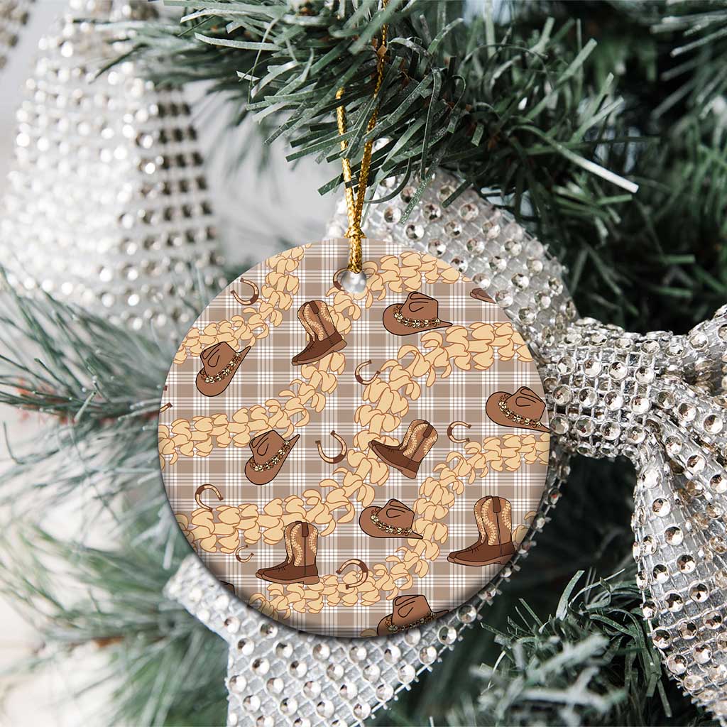 Khaki Palaka Hawaii Cowboy Ceramic Ornament Puakenikeni Lei Paniolo Papale Seamless Vibes - Polynesian Pride