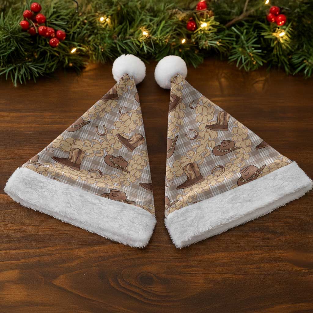 Khaki Palaka Hawaii Cowboy Christmas Santa Hat Puakenikeni Lei Paniolo Papale Seamless Vibes - Polynesian Pride