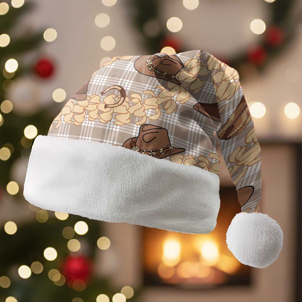 Khaki Palaka Hawaii Cowboy Christmas Santa Hat Puakenikeni Lei Paniolo Papale Seamless Vibes - Polynesian Pride