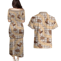 Khaki Palaka Hawaii Cowboy Couples Matching Puletasi and Hawaiian Shirt Puakenikeni Lei Paniolo Papale Seamless Vibes LT14 - Polynesian Pride