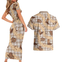 Khaki Palaka Hawaii Cowboy Couples Matching Short Sleeve Bodycon Dress and Hawaiian Shirt Puakenikeni Lei Paniolo Papale Seamless Vibes LT14 - Polynesian Pride