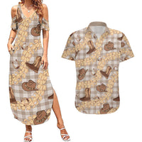 Khaki Palaka Hawaii Cowboy Couples Matching Summer Maxi Dress and Hawaiian Shirt Puakenikeni Lei Paniolo Papale Seamless Vibes LT14 Khaki - Polynesian Pride