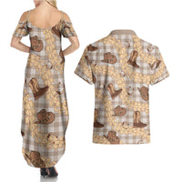 Khaki Palaka Hawaii Cowboy Couples Matching Summer Maxi Dress and Hawaiian Shirt Puakenikeni Lei Paniolo Papale Seamless Vibes LT14 - Polynesian Pride