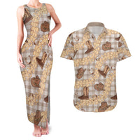 Khaki Palaka Hawaii Cowboy Couples Matching Tank Maxi Dress and Hawaiian Shirt Puakenikeni Lei Paniolo Papale Seamless Vibes LT14 Khaki - Polynesian Pride