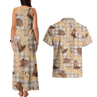 Khaki Palaka Hawaii Cowboy Couples Matching Tank Maxi Dress and Hawaiian Shirt Puakenikeni Lei Paniolo Papale Seamless Vibes LT14 - Polynesian Pride