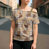 Khaki Palaka Hawaii Cowboy Cross Shoulder Shirt Puakenikeni Lei Paniolo Papale Seamless Vibes - Polynesian Pride