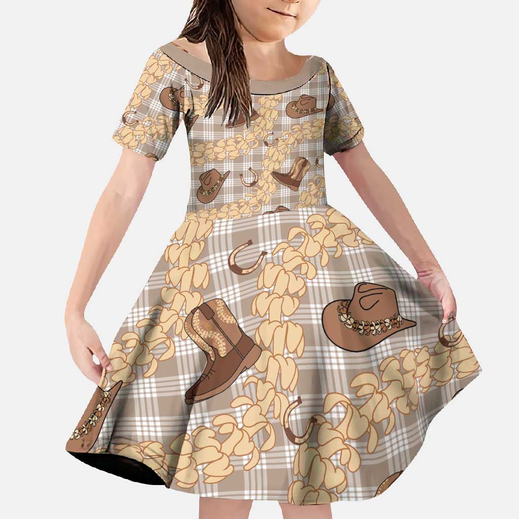 Khaki Palaka Hawaii Cowboy Family Matching Long Sleeve Bodycon Dress and Hawaiian Shirt Puakenikeni Lei Paniolo Papale Seamless Vibes LT14 Daughter's Dress Khaki - Polynesian Pride