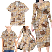 Khaki Palaka Hawaii Cowboy Family Matching Long Sleeve Bodycon Dress and Hawaiian Shirt Puakenikeni Lei Paniolo Papale Seamless Vibes LT14 - Polynesian Pride