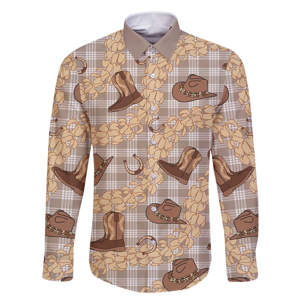 Khaki Palaka Hawaii Cowboy Family Matching Long Sleeve Bodycon Dress and Hawaiian Shirt Puakenikeni Lei Paniolo Papale Seamless Vibes LT14 Dad's Shirt - Long Sleeve Khaki - Polynesian Pride