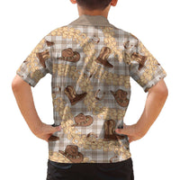 Khaki Palaka Hawaii Cowboy Family Matching Off The Shoulder Long Sleeve Dress and Hawaiian Shirt Puakenikeni Lei Paniolo Papale Seamless Vibes LT14 - Polynesian Pride
