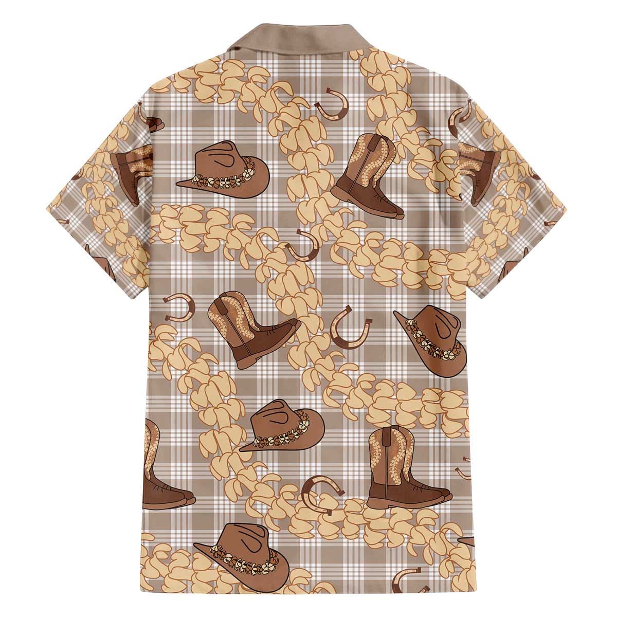 Khaki Palaka Hawaii Cowboy Family Matching Off The Shoulder Long Sleeve Dress and Hawaiian Shirt Puakenikeni Lei Paniolo Papale Seamless Vibes LT14 - Polynesian Pride