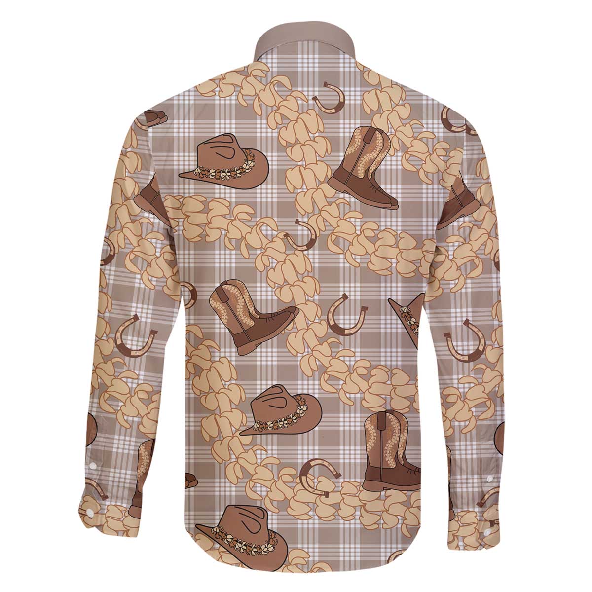 Khaki Palaka Hawaii Cowboy Family Matching Off The Shoulder Long Sleeve Dress and Hawaiian Shirt Puakenikeni Lei Paniolo Papale Seamless Vibes LT14 - Polynesian Pride