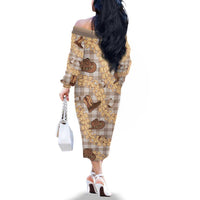 Khaki Palaka Hawaii Cowboy Family Matching Off The Shoulder Long Sleeve Dress and Hawaiian Shirt Puakenikeni Lei Paniolo Papale Seamless Vibes LT14 - Polynesian Pride