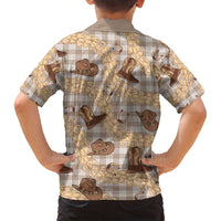 Khaki Palaka Hawaii Cowboy Family Matching Off Shoulder Short Dress and Hawaiian Shirt Puakenikeni Lei Paniolo Papale Seamless Vibes LT14 - Polynesian Pride