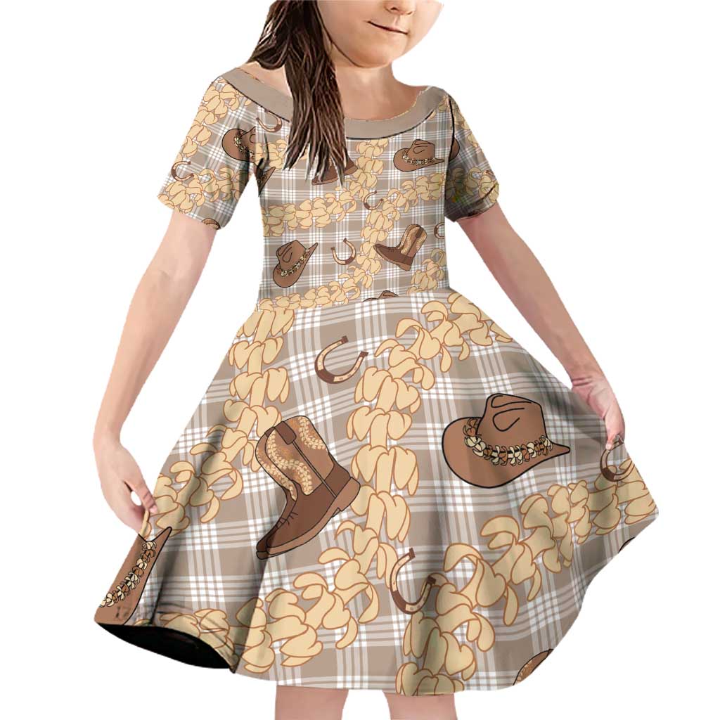 Khaki Palaka Hawaii Cowboy Family Matching Off Shoulder Short Dress and Hawaiian Shirt Puakenikeni Lei Paniolo Papale Seamless Vibes LT14 Daughter's Dress Khaki - Polynesian Pride