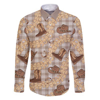 Khaki Palaka Hawaii Cowboy Family Matching Off Shoulder Short Dress and Hawaiian Shirt Puakenikeni Lei Paniolo Papale Seamless Vibes LT14 Dad's Shirt - Long Sleeve Khaki - Polynesian Pride