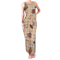 Khaki Palaka Hawaii Cowboy Family Matching Tank Maxi Dress and Hawaiian Shirt Puakenikeni Lei Paniolo Papale Seamless Vibes LT14 Mom's Dress Khaki - Polynesian Pride