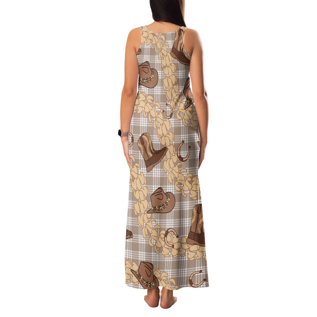 Khaki Palaka Hawaii Cowboy Family Matching Tank Maxi Dress and Hawaiian Shirt Puakenikeni Lei Paniolo Papale Seamless Vibes LT14 - Polynesian Pride