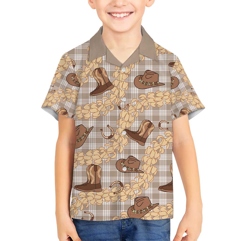 Khaki Palaka Hawaii Cowboy Family Matching Tank Maxi Dress and Hawaiian Shirt Puakenikeni Lei Paniolo Papale Seamless Vibes LT14 Son's Shirt Khaki - Polynesian Pride
