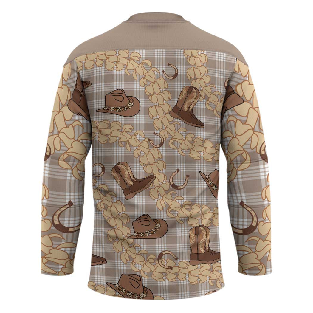 Khaki Palaka Hawaii Cowboy Hockey Jersey Puakenikeni Lei Paniolo Papale Seamless Vibes - Polynesian Pride