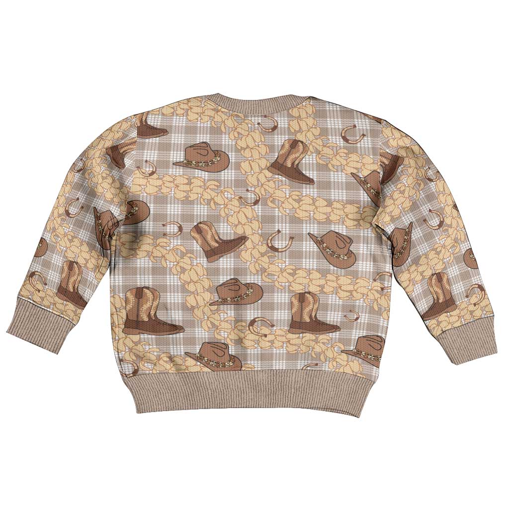 Khaki Palaka Hawaii Cowboy Kid Ugly Christmas Sweater Puakenikeni Lei Paniolo Papale Seamless Vibes - Polynesian Pride