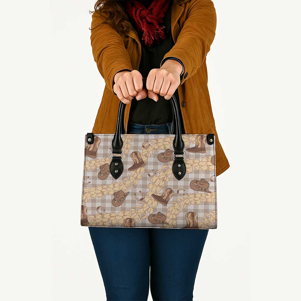 Khaki Palaka Hawaii Cowboy Leather Bag Puakenikeni Lei Paniolo Papale Seamless Vibes - Polynesian Pride