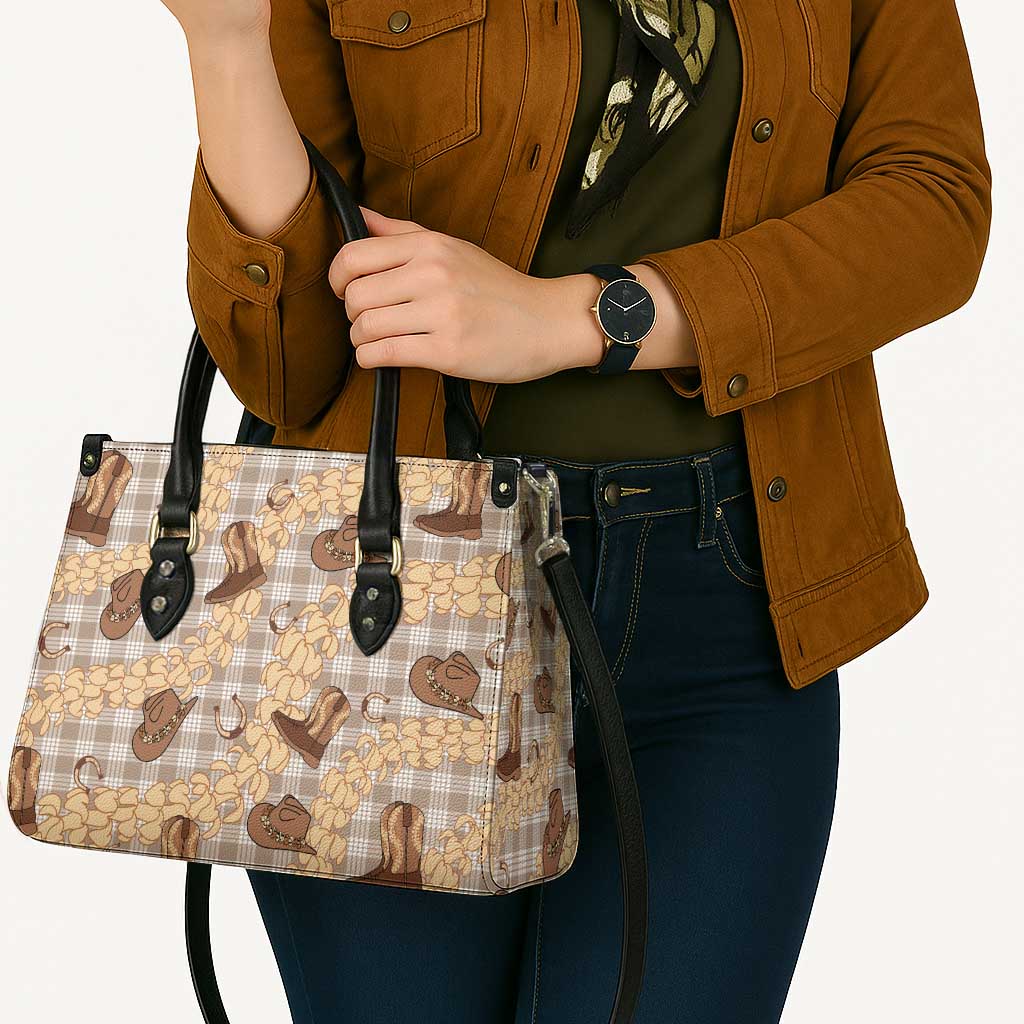 Khaki Palaka Hawaii Cowboy Leather Bag Puakenikeni Lei Paniolo Papale Seamless Vibes - Polynesian Pride