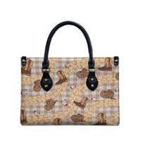 Khaki Palaka Hawaii Cowboy Leather Bag Puakenikeni Lei Paniolo Papale Seamless Vibes - Polynesian Pride