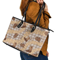 Khaki Palaka Hawaii Cowboy Leather Tote Bag Puakenikeni Lei Paniolo Papale Seamless Vibes - Polynesian Pride