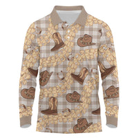 Khaki Palaka Hawaii Cowboy Long Sleeve Polo Shirt Puakenikeni Lei Paniolo Papale Seamless Vibes LT14 Khaki - Polynesian Pride