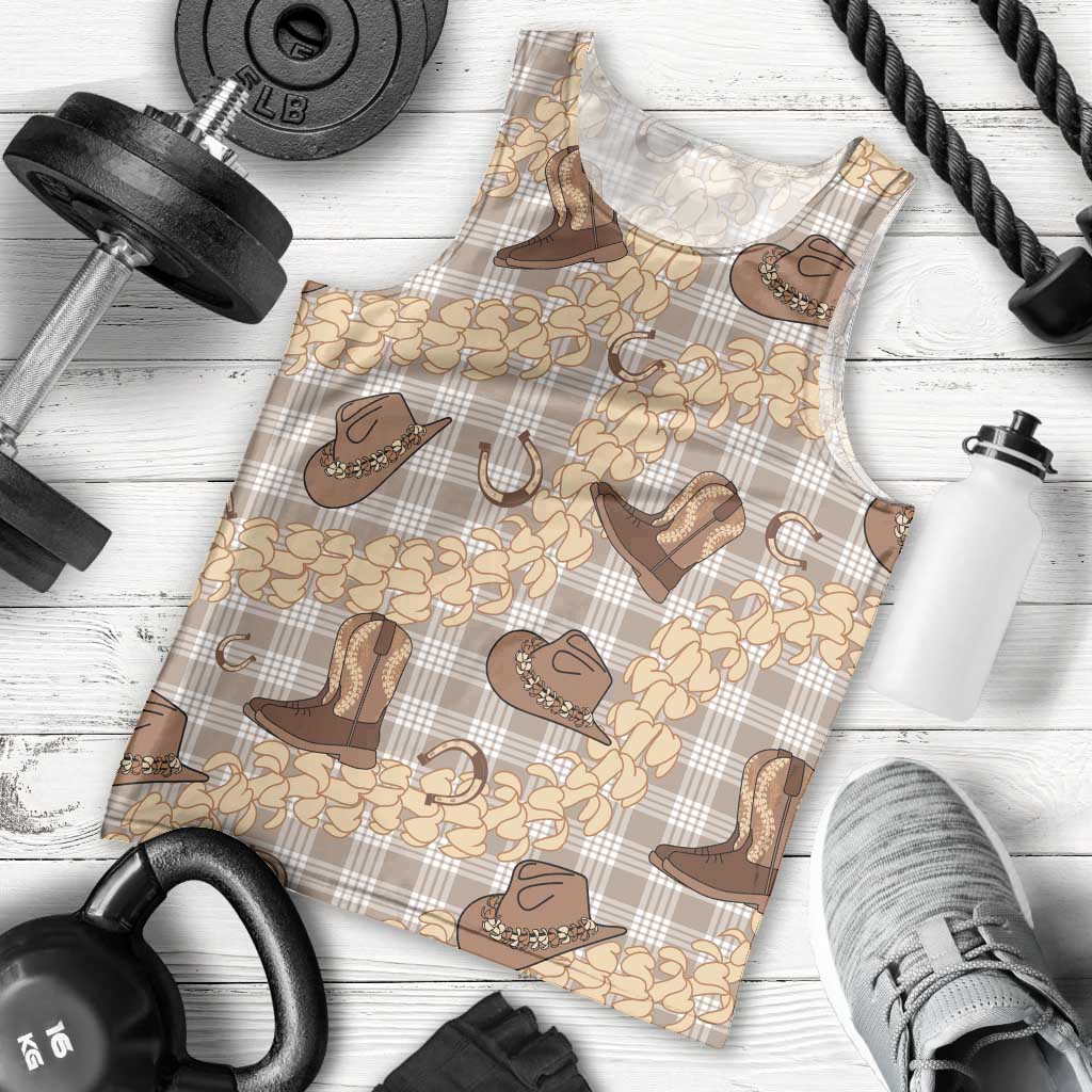 Khaki Palaka Hawaii Cowboy Men Tank Top Puakenikeni Lei Paniolo Papale Seamless Vibes - Polynesian Pride