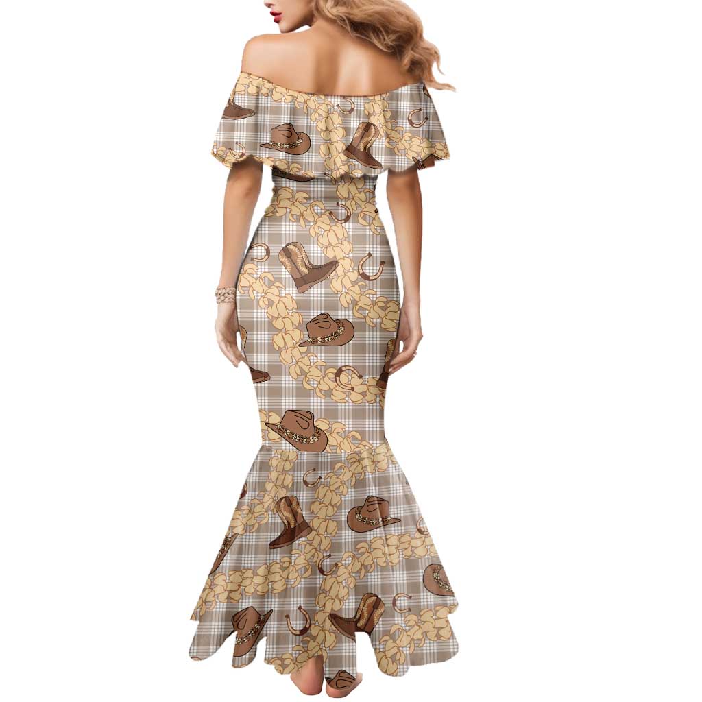 Khaki Palaka Hawaii Cowboy Mermaid Dress Puakenikeni Lei Paniolo Papale Seamless Vibes LT14 - Polynesian Pride