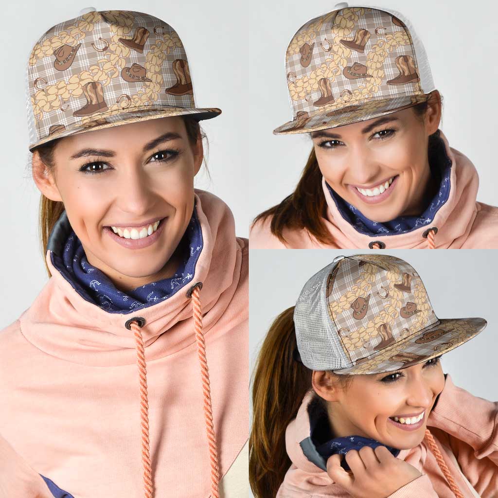 Khaki Palaka Hawaii Cowboy Mesh Trucker Cap Puakenikeni Lei Paniolo Papale Seamless Vibes - Polynesian Pride