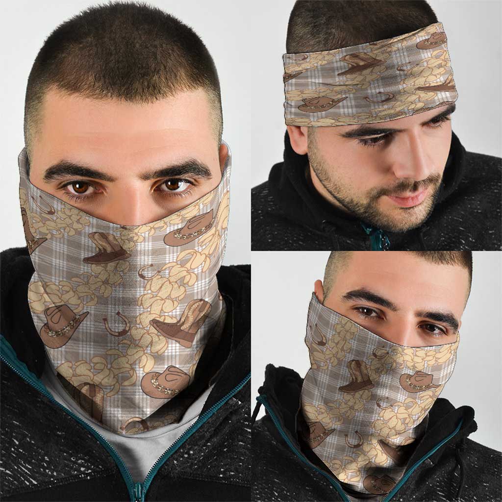 Khaki Palaka Hawaii Cowboy Neck Gaiter Puakenikeni Lei Paniolo Papale Seamless Vibes - Polynesian Pride