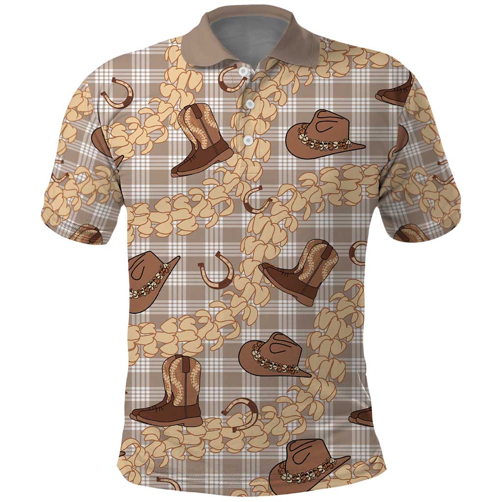 Khaki Palaka Hawaii Cowboy Polo Shirt Puakenikeni Lei Paniolo Papale Seamless Vibes - Polynesian Pride