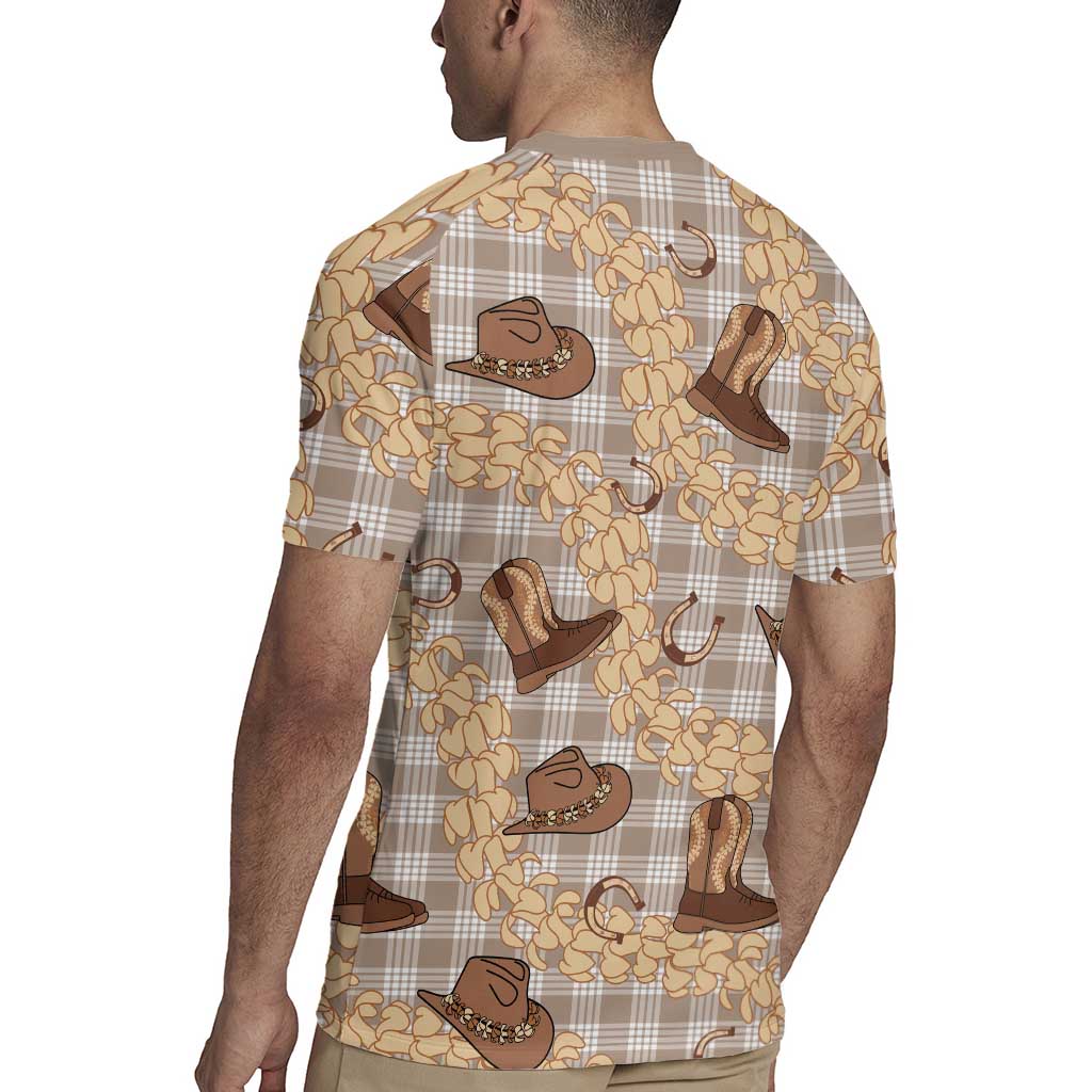 Khaki Palaka Hawaii Cowboy Rugby Jersey Puakenikeni Lei Paniolo Papale Seamless Vibes - Polynesian Pride