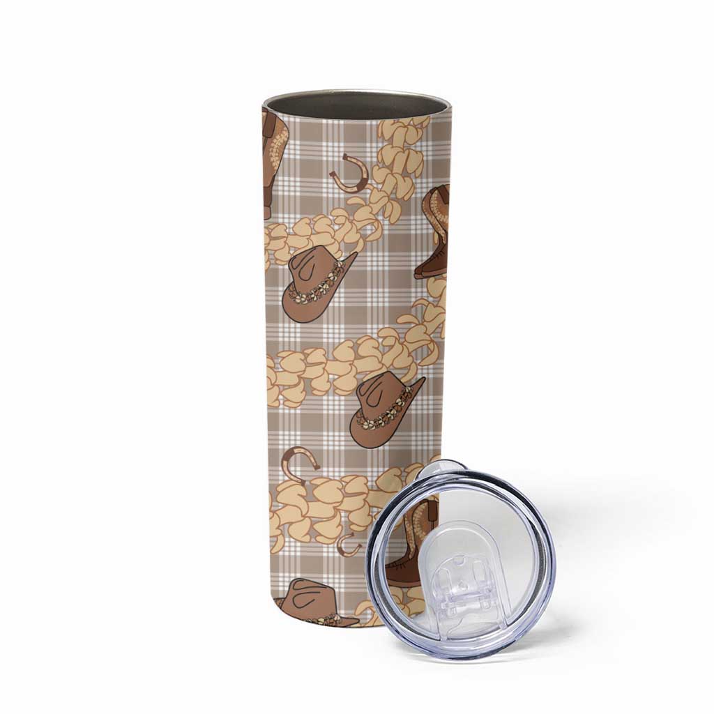 Khaki Palaka Hawaii Cowboy Skinny Tumbler Puakenikeni Lei Paniolo Papale Seamless Vibes LT14 - Polynesian Pride