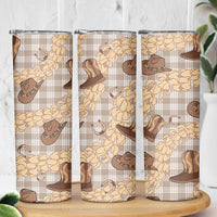 Khaki Palaka Hawaii Cowboy Skinny Tumbler Puakenikeni Lei Paniolo Papale Seamless Vibes LT14 - Polynesian Pride