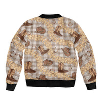 Khaki Palaka Hawaii Cowboy Sleeve Zip Bomber Jacket Puakenikeni Lei Paniolo Papale Seamless Vibes - Polynesian Pride