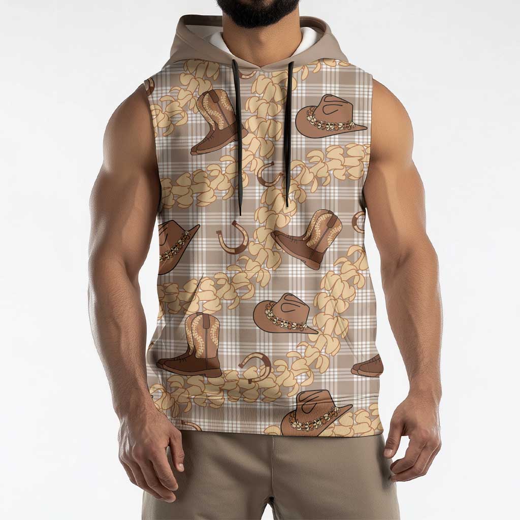 Khaki Palaka Hawaii Cowboy Sleeveless Hoodie Puakenikeni Lei Paniolo Papale Seamless Vibes LT14 - Polynesian Pride