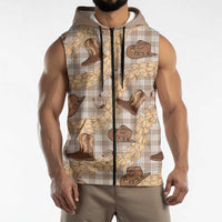 Khaki Palaka Hawaii Cowboy Sleeveless Zip Hoodie Puakenikeni Lei Paniolo Papale Seamless Vibes LT14 - Polynesian Pride